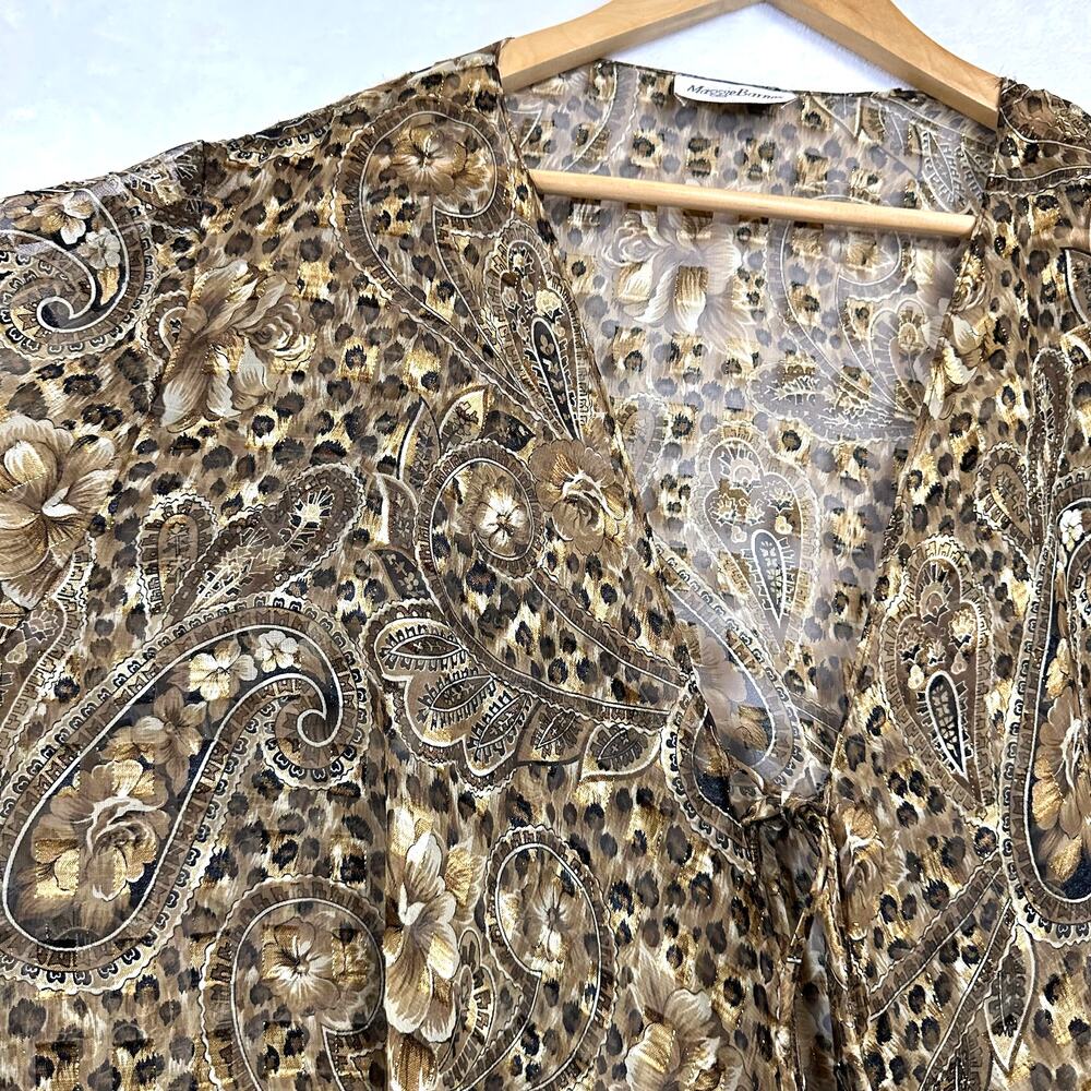 Vintage Maggie Barnes‎ Paisley Animal Print Clipdot Brown Flowy Cardigan Tied - Picture 3 of 9